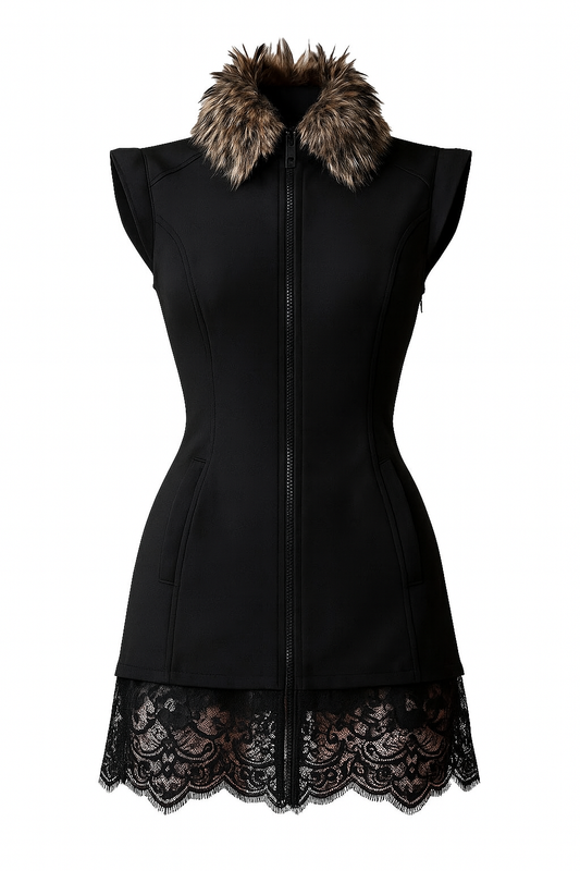 Nuit Sauvage” — Feather-Lace Dress