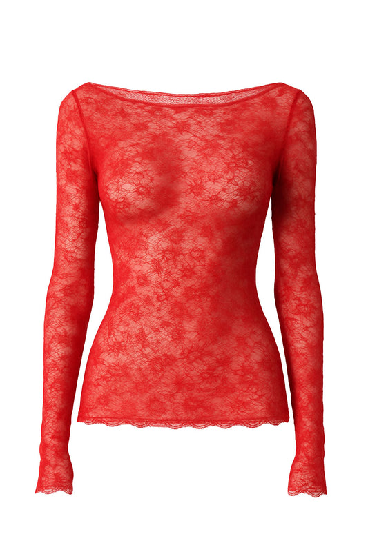 Scarlet Lace Long-Sleeve Top
