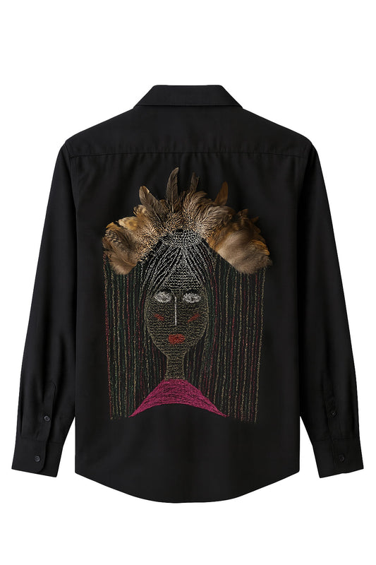 Sacred Face” Embroidered Feather Shirt